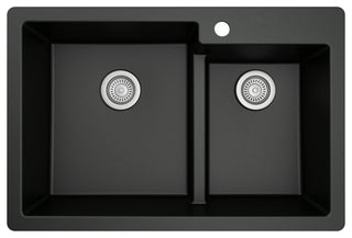 Karran 33" Top Mount Double Bowl 60/40 Quartz Kitchen Sink Kit, Black