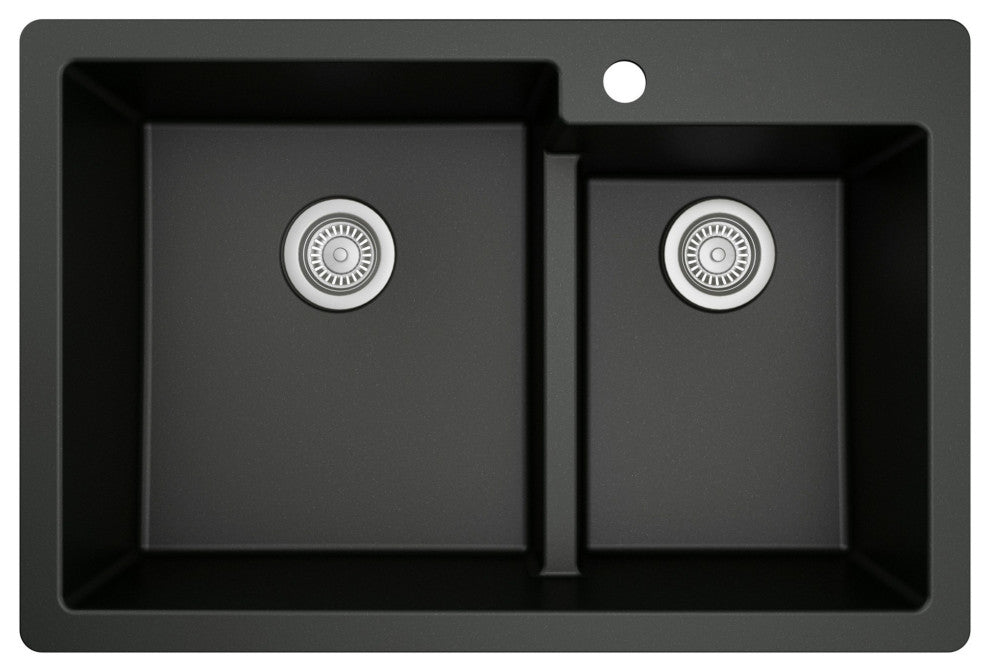 Karran 33" Top Mount Double Bowl 60/40 Quartz Kitchen Sink Kit, Black