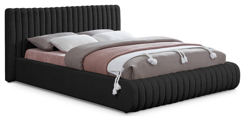 Nash Boucle Fabric Upholstered Bed, Black, Queen