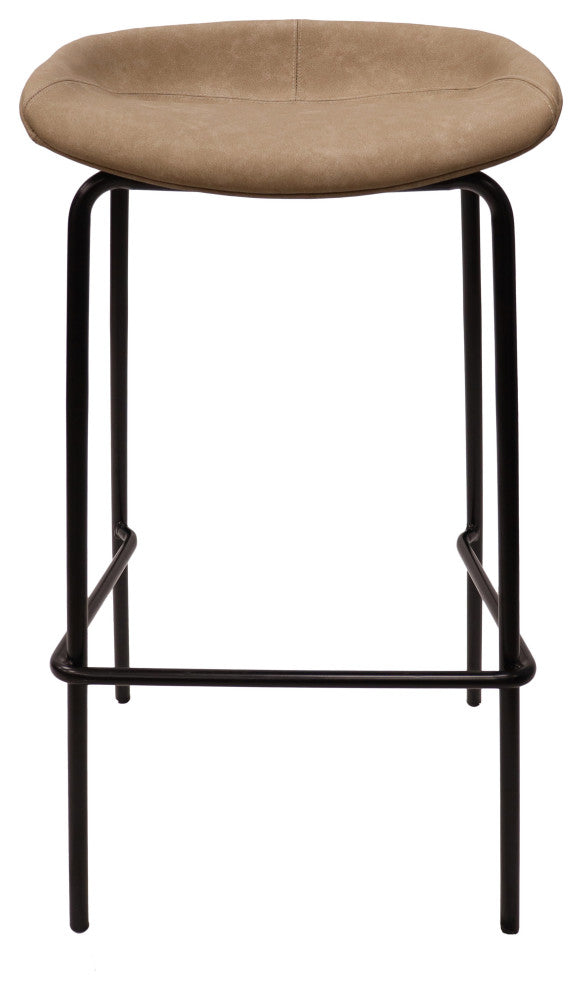 LeisureMod Servos Barstool With Faux Leather Seat and Iron Frame Set of 2, Sand Brown