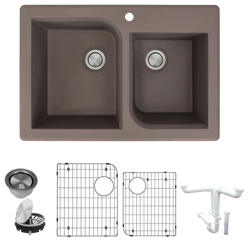 Radius Granite 33-in Drop-In Kitchen Sink Kit in Espresso