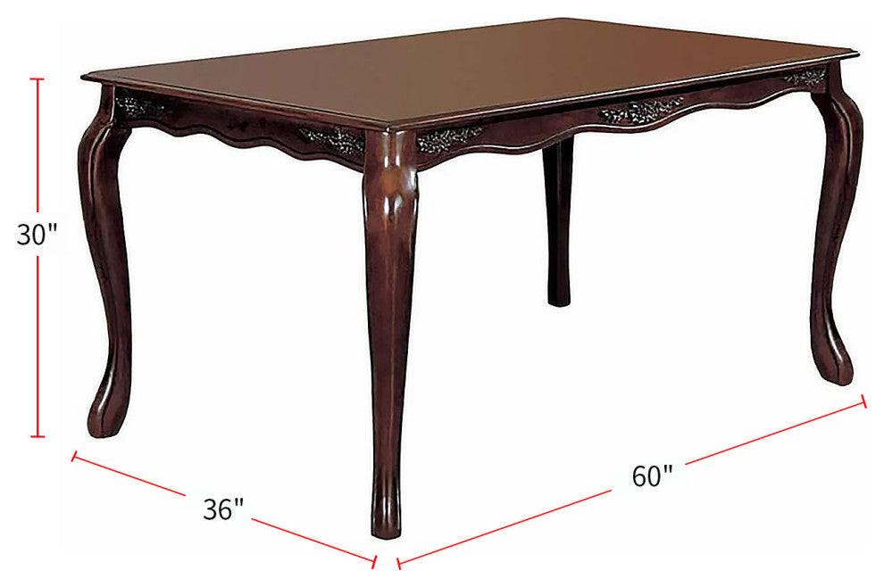 Wooden Dining Table With Floral Accents, Dark Walnut