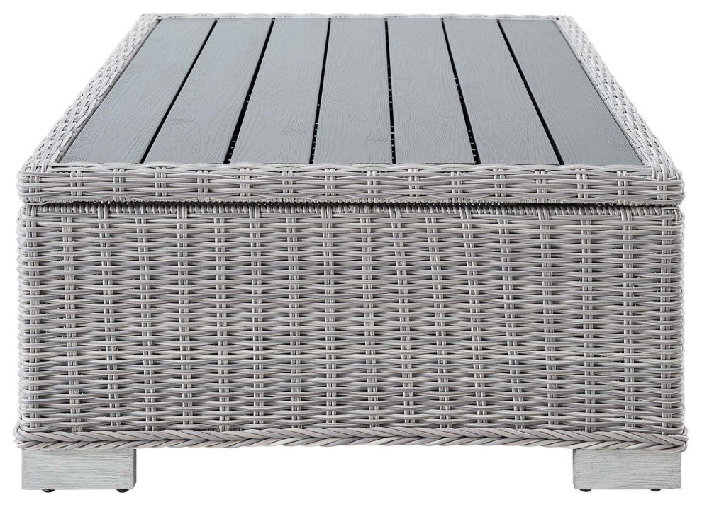 Lounge Coffee Table, Rectangular, Rattan, Wicker, Gray, Modern, Outdoor