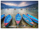 Row of Blue Boats in Pokhara Lake, Boat Canvas Art Print, 40"x30"