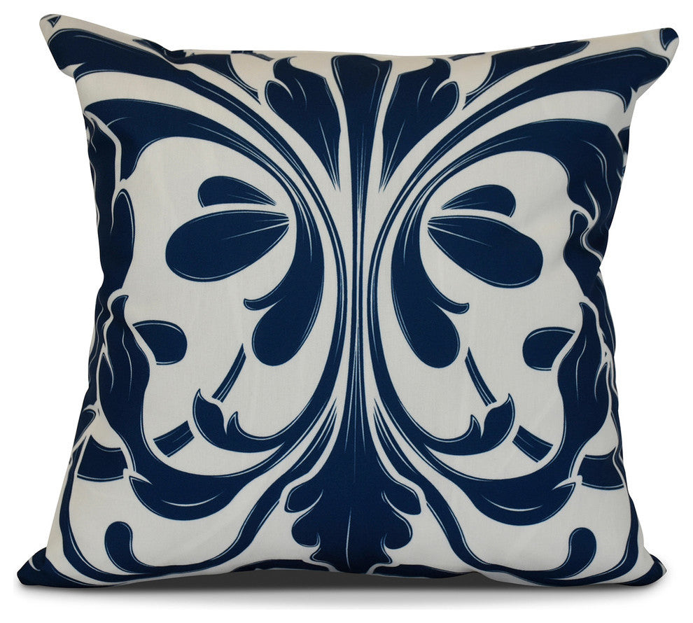 Blue British Colonial, Geometric Print Pillow, 18"x18"