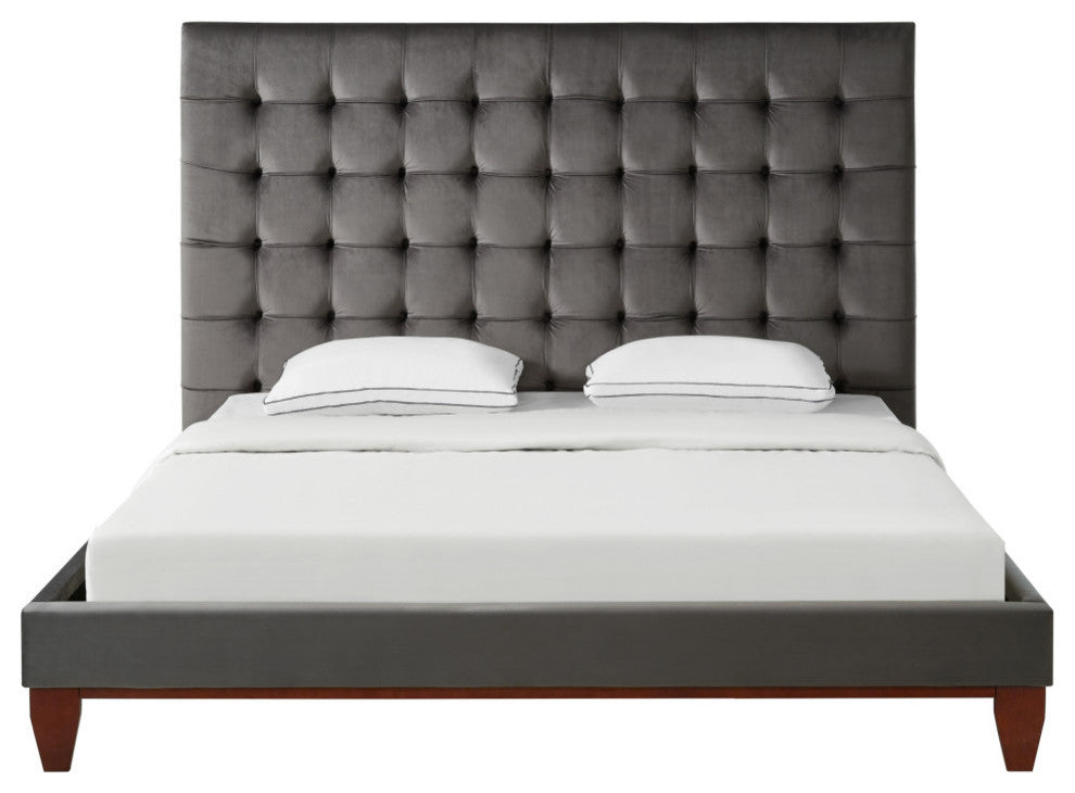 Baldwin Button Tufted Platform Bed, Silver Gray, Queen