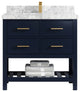 Parker 36 Single Sink Bath Vanity in Navy Blue  2" Carrara Marble