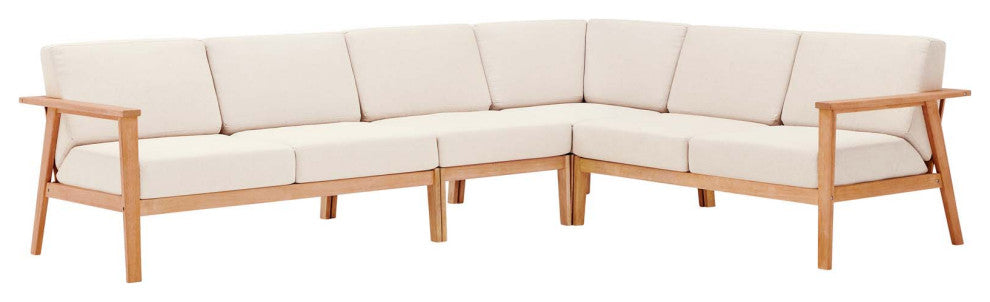 Lounge Sectional Sofa Chair Set, Wood, Brown Natural Taupe Gray, Modern, Outdoor
