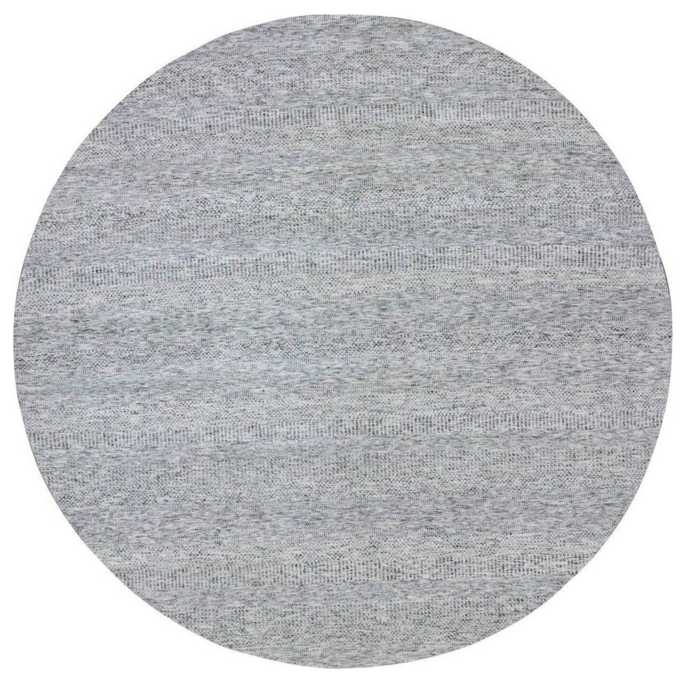 Goose Gray Undyed 100% Wool Hand Knotted Grass Design Round Rug, 9'5"x9'6"