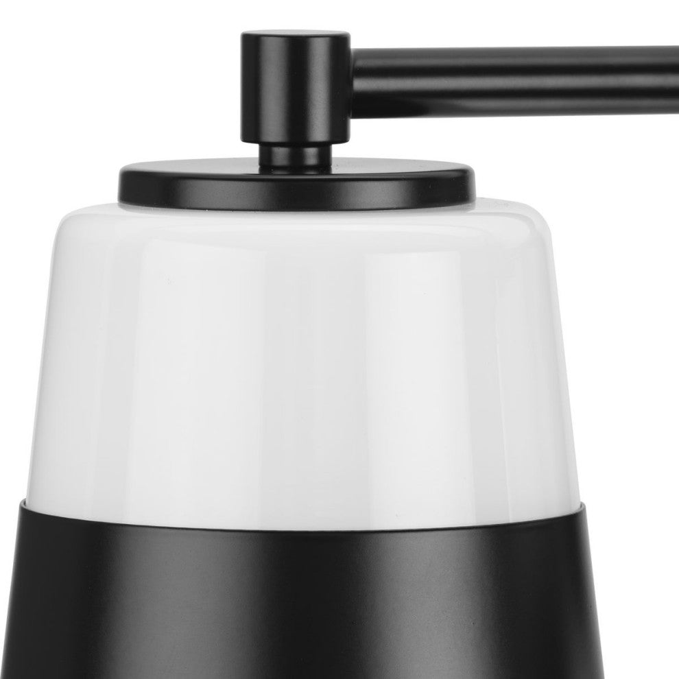 Haven Collection Four-Light Matte Black Opal Glass Luxe Industrial Bath Light