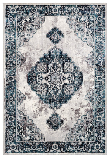 Surya Wanderlust WNL-2311 7'10"x10'3" Rug, Aqua/Navy/Silver Gray/White/Black