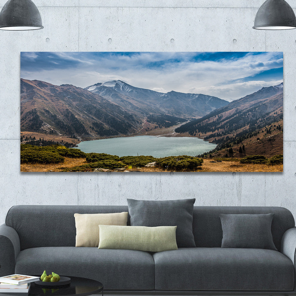 Mountain Lake under Blue Sky, Landscape Canvas Art Print, 60"x28"