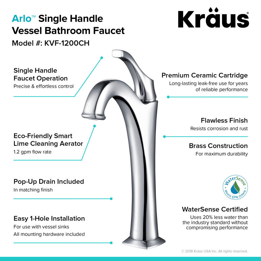 Glass Vessel Sink, Bathroom Arlo Faucet, PU Drain, Mounting Ring, Chrome