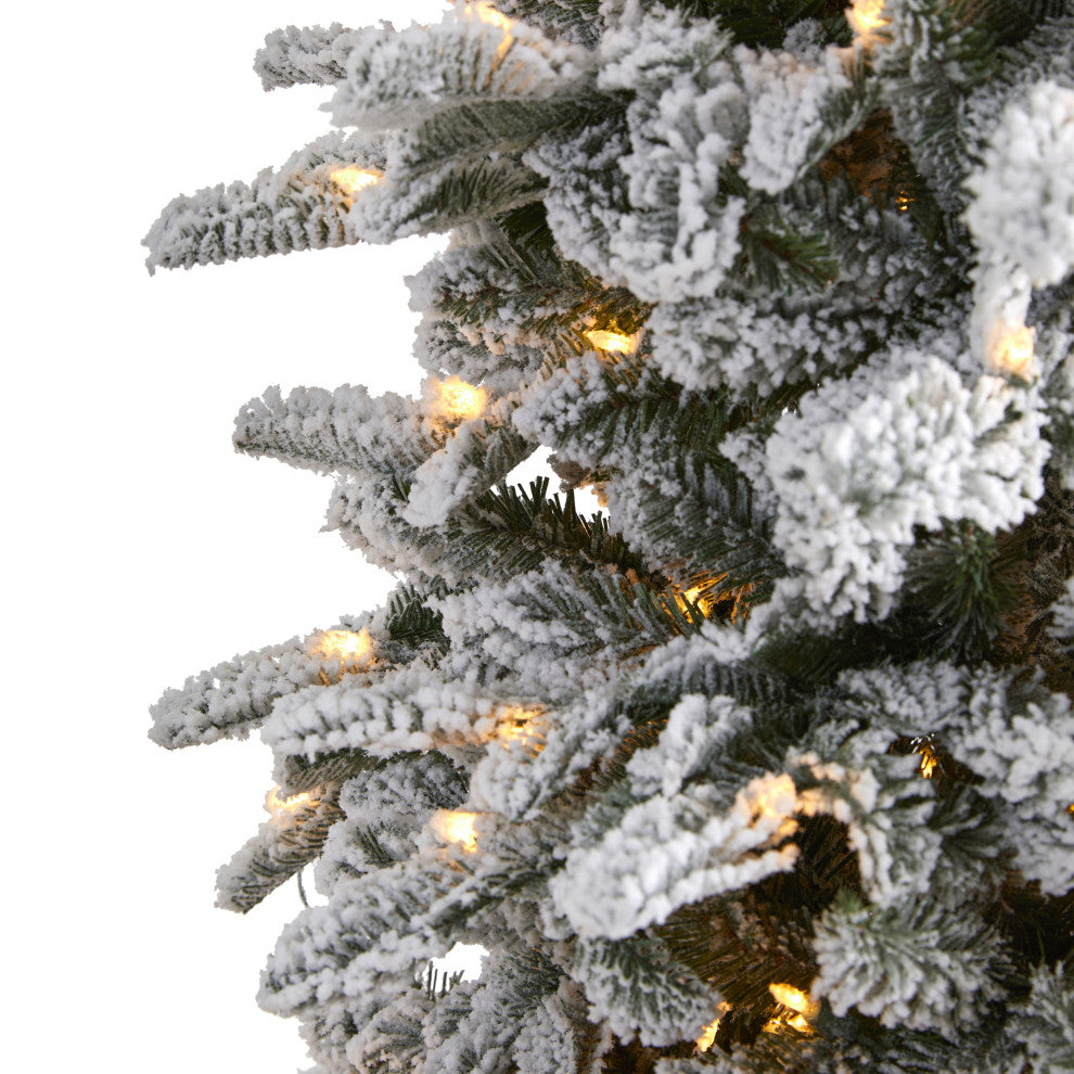 7' Flocked North Carolina Fir Faux Xmas Tree W/550 Lights & Bendable Branches