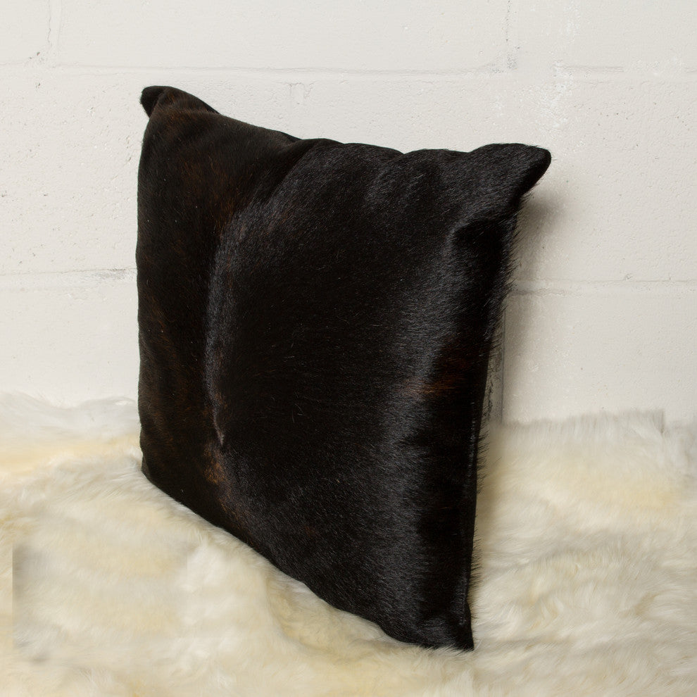 Natural Torino Cowhide Pillow 18"x18", Black
