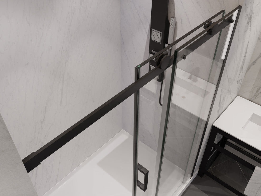 ANZZI Rhodes 76" Frameless Sliding Shower Door, Matte Black, 48" W