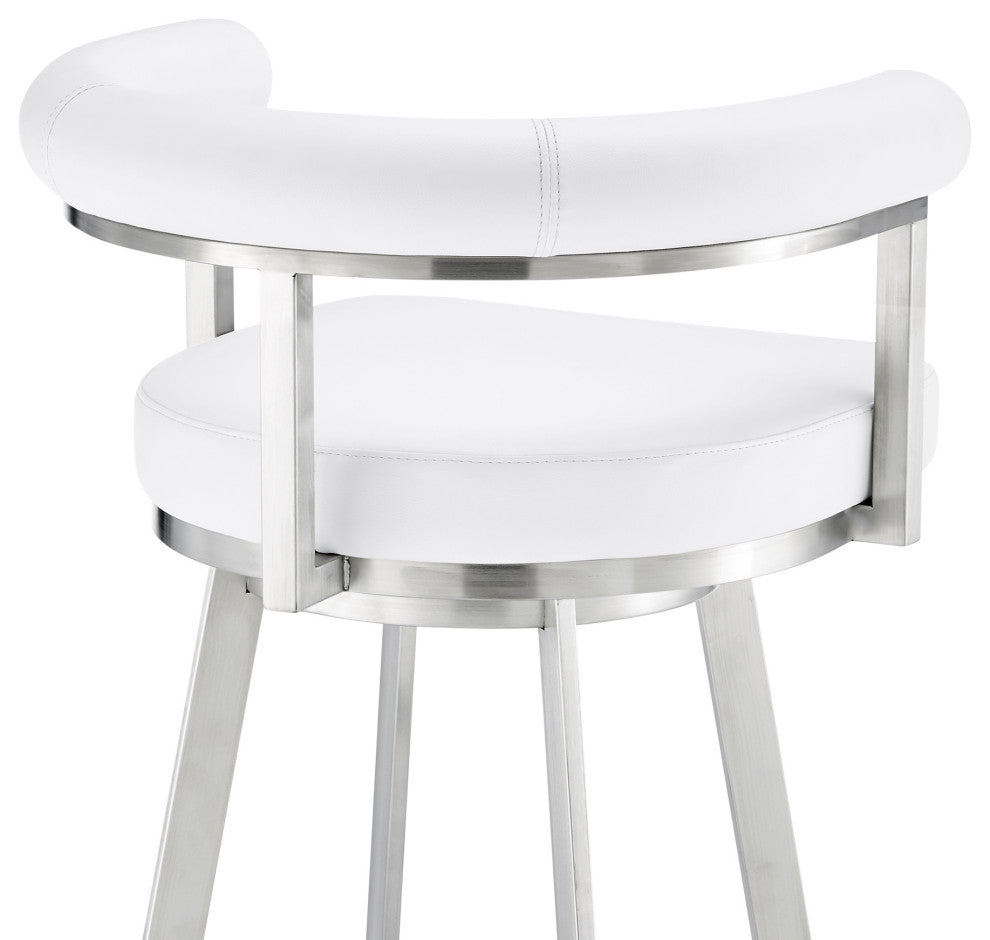 Nolagam Swivel Counter Stool, Brushed Stainless Steel With Faux Leather, White