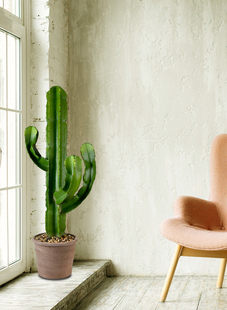 Serene Spaces Living Faux Candelabra Cactus in Gray Plastic Pot, 44" Tall