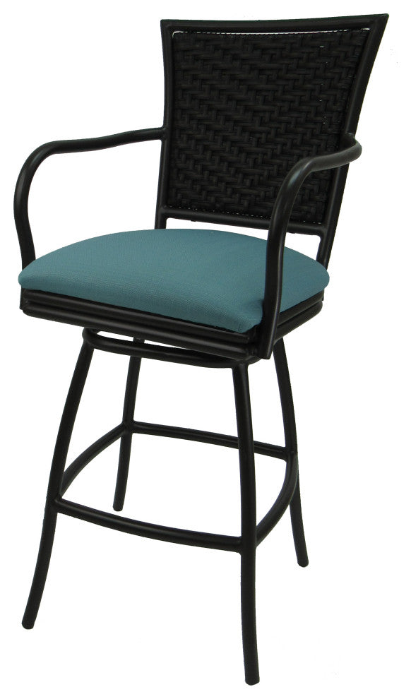 Set of 3, Outdoor/Indoor Swivel Bar Stools Erin, Aqua Linen on Brown, 26"