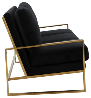 LeisureMod Jefferson Modern Design Velvet Sofa With Gold Frame, Black