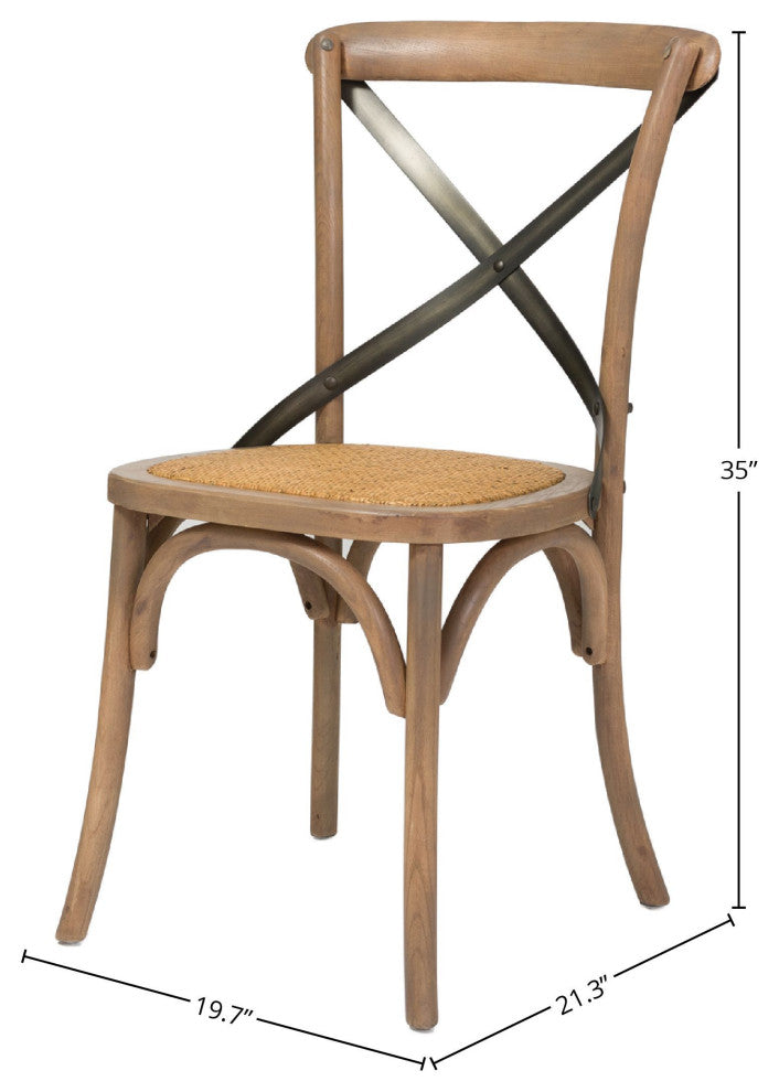 Cross Back Chair With Rattan Seat, Set of 2, Sundried