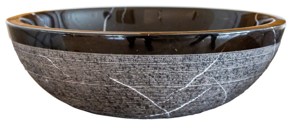 Natural Stone Toros Black Marble Vessel Sink Rough Exterior (D)16" (H)6"