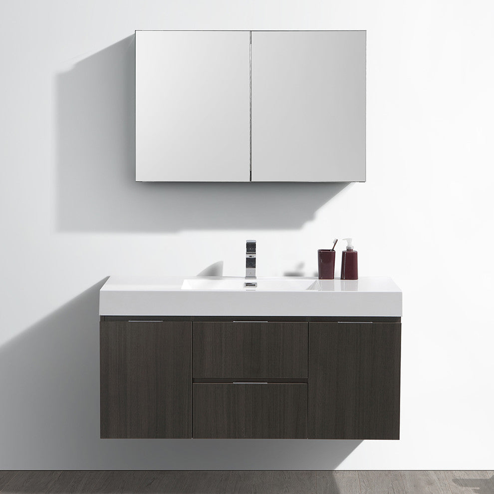Valencia 48" Gray Oak Wall Hung Bathroom Vanity Set, Cabinet, Faucet FFT3111CH
