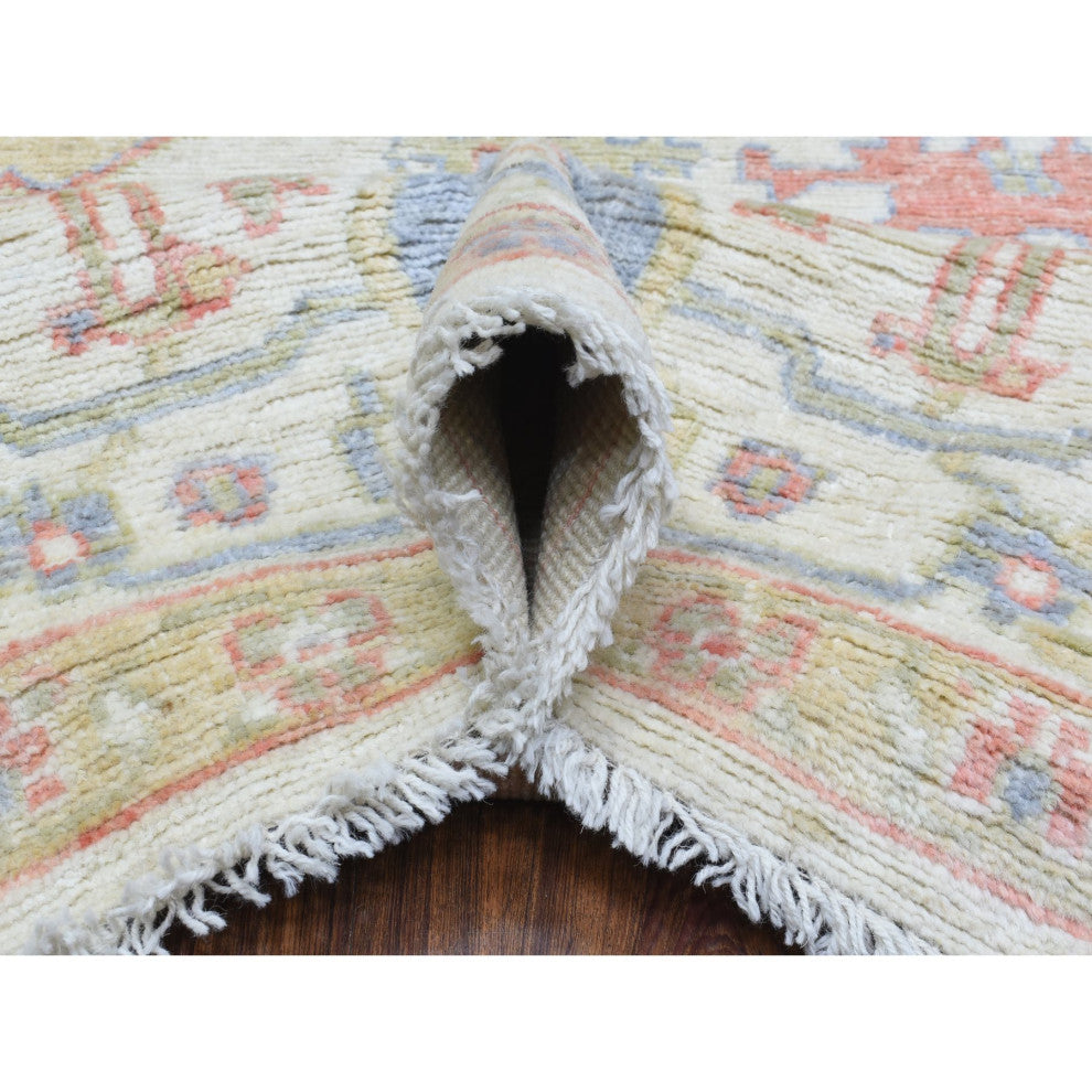 Ivory Afghan Oushak Branch Flower Design Soft Wool Hand Knotted Rug, 8'1"x10'2"