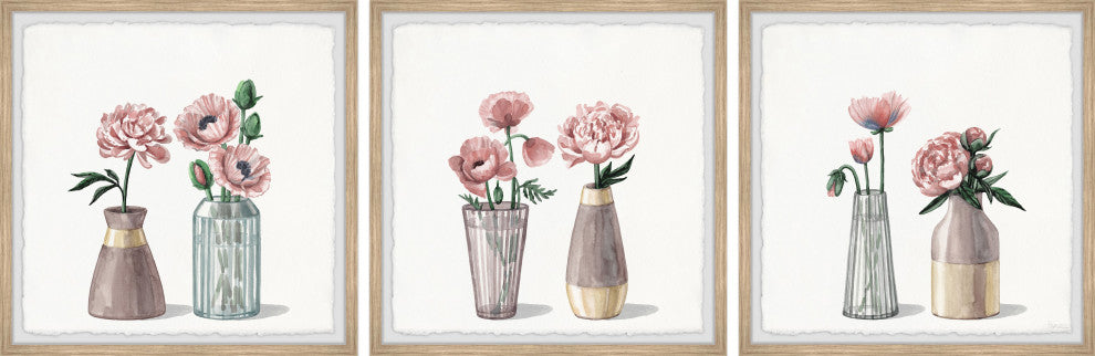 I Picked Peonies Triptych, Set of 3, 24x24 Panels