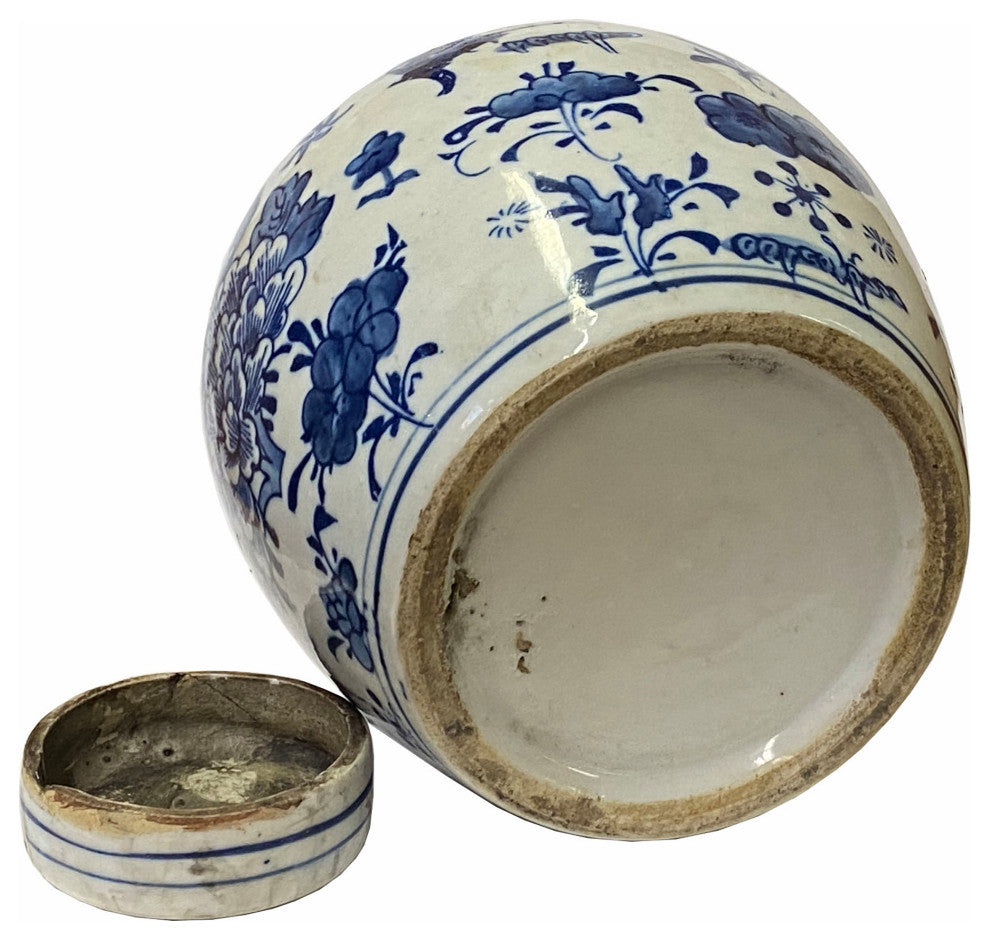 Chinese Oriental Small Blue White Birds Flowers Porcelain Ginger Jar Hws1870