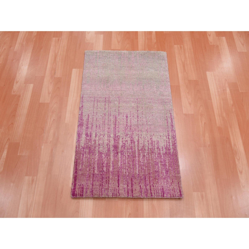 Hand Knotted Pink Vertical Ombre Design Natural Wool Oriental Rug, 4'1" x 6'2"