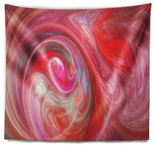Red Fractal Pattern with Circles Abstract Wall Tapestry, 80"x68"