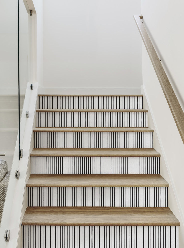 Painted Vertical Lines Peel and Stick Stair Riser Strips, Black, 48"x6", Set of 6