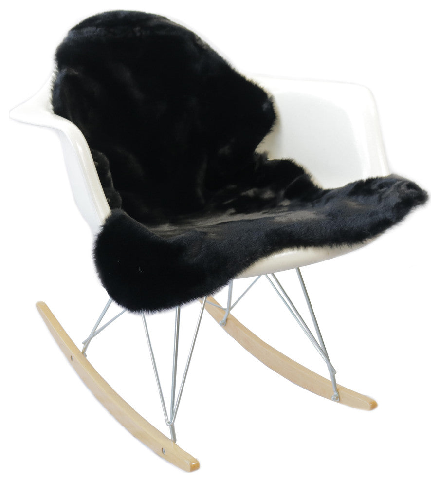 LUXE FAUX RABBIT FUR SHEEPSKIN RUG 2' X 3' 25mm PILE, 900 gsm - BLACK