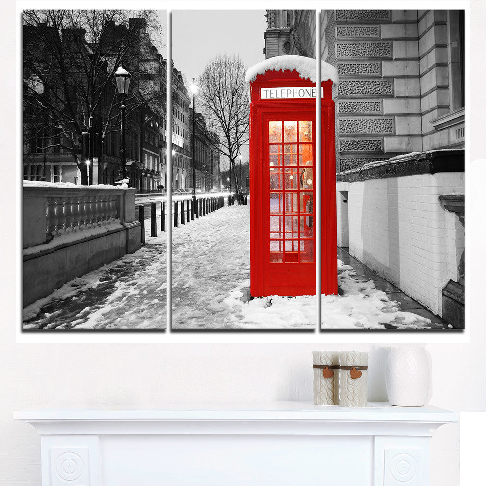 "Red London Telephone Booth" Metal Wall Art, 3 Panels, 36"x28"