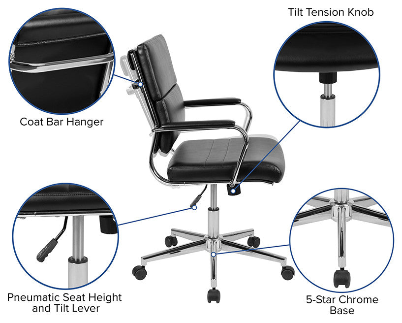 Mid-Back Black LeatherSoft Panel Executive Swivel Office Chair