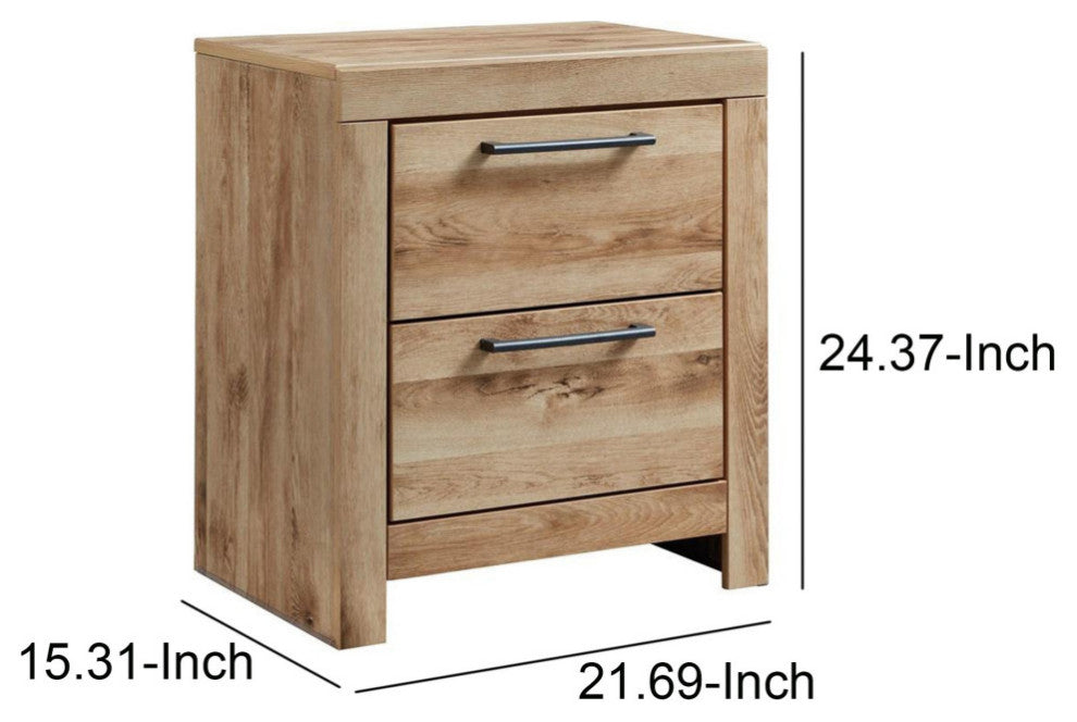 Benzara BM283332 Amy 24" Wood Nightstand, 2 Drawers, 2 USB Ports, Natural Brown