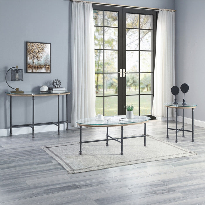 Brantley End Table, Clear Glass and Sandy Gray Finish