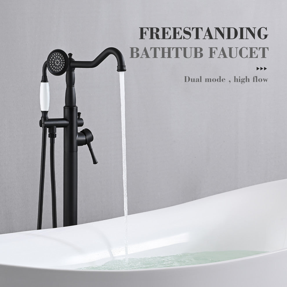 Single Handle Floor Mounted Freestanding Tub Filler with Hand Shower