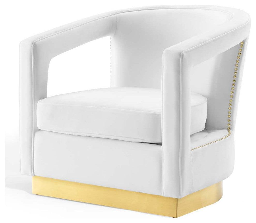 Armchair Accent Chair, Velvet, White, Modern, Living Lounge Hotel Hospitality