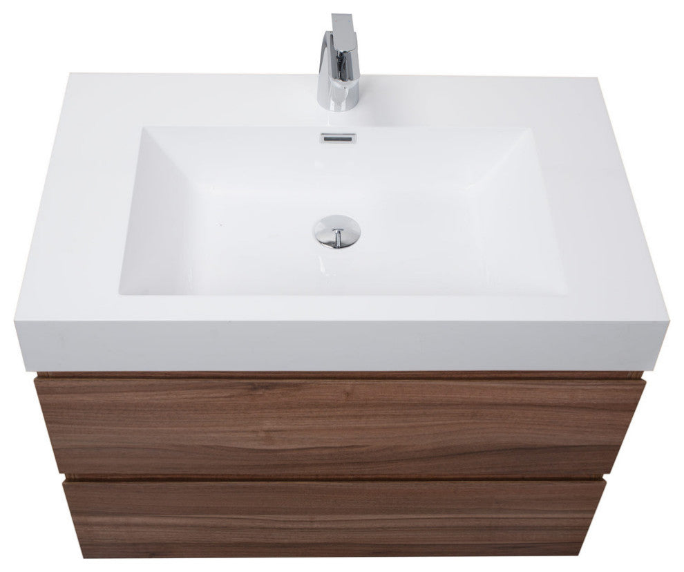 Angela 32" Wall Mount Bathroom Vanity, Walnut