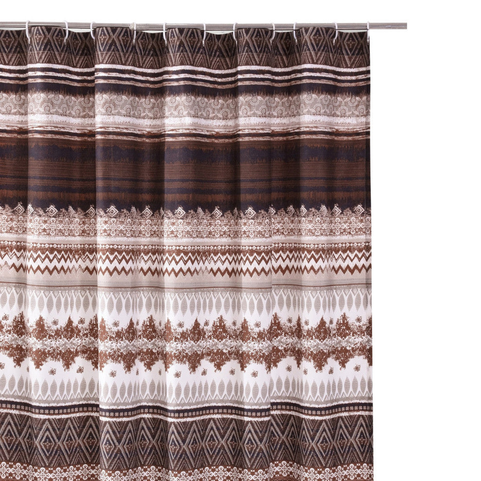 Benzara BM293447 Shower Curtain, Coffee Brown Striped Printing, Button Holes