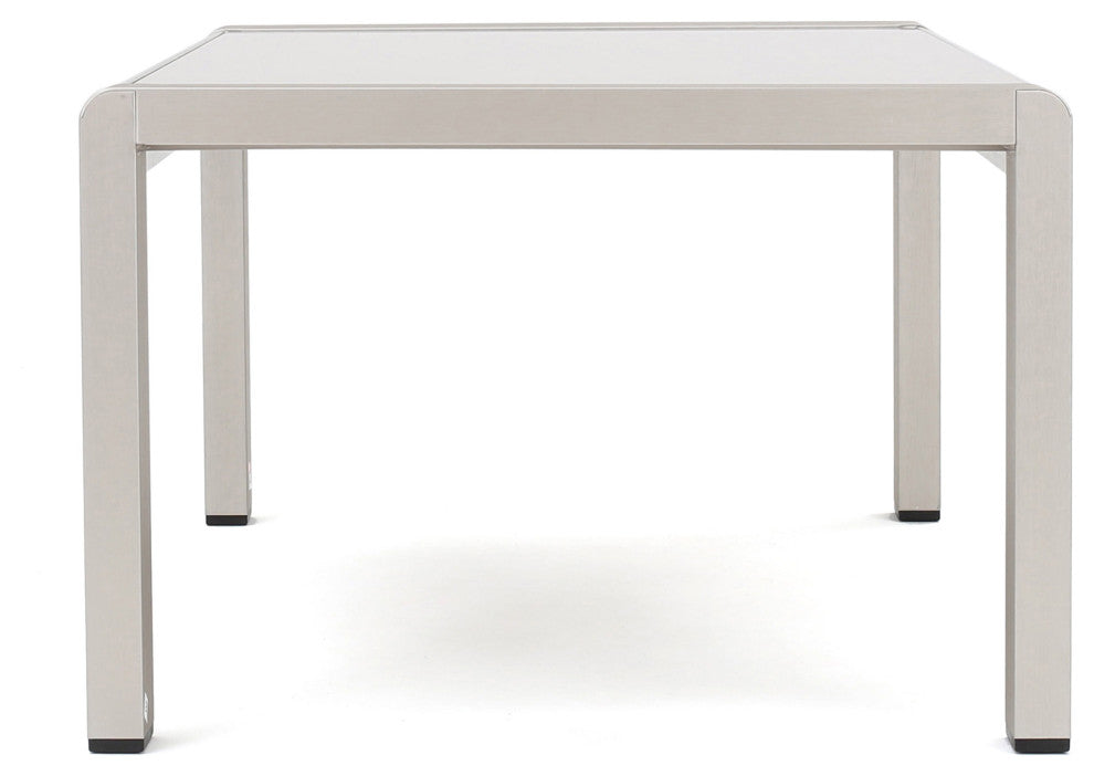 GDF Studio Cybele Doris Outdoor Aluminum Loveseat and Coffee Table Set, Silver/Khaki
