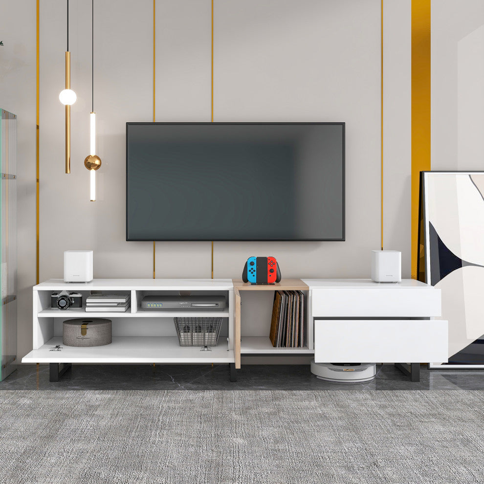 Gewnee TV Stand for 80'' TV with Double Storage Space, White