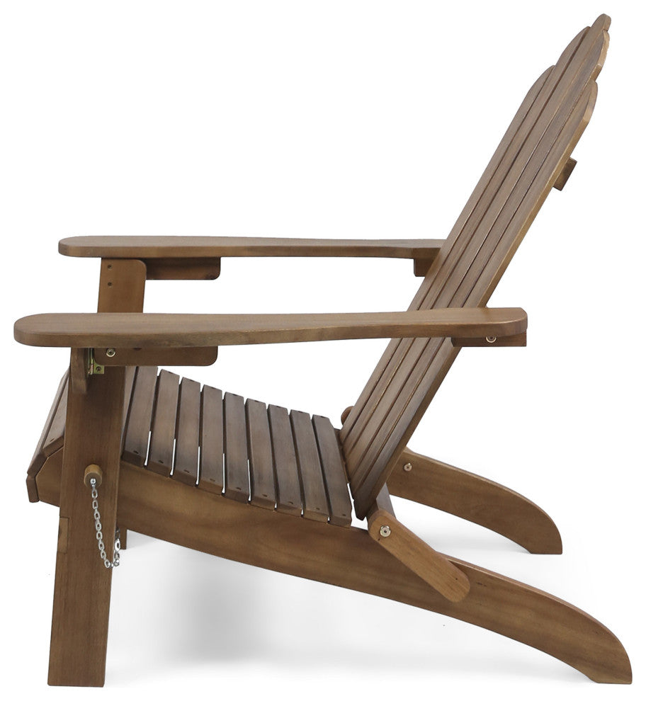 Cara Outdoor Foldable Adirondack Chairs, Set of 2, Dark Brown