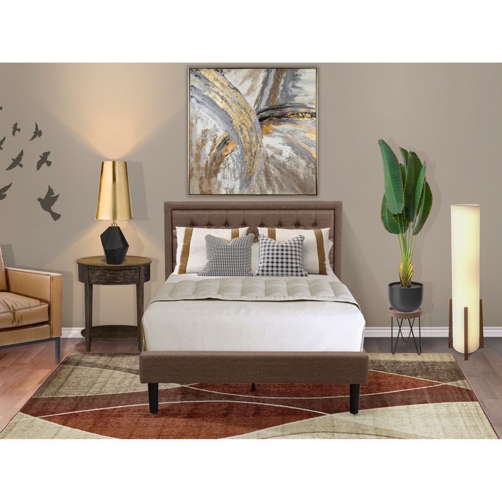 2 Pc Full Set, 1 Bed Frame Brown, Headboard, 1 Nightstand, Black Finish Legs