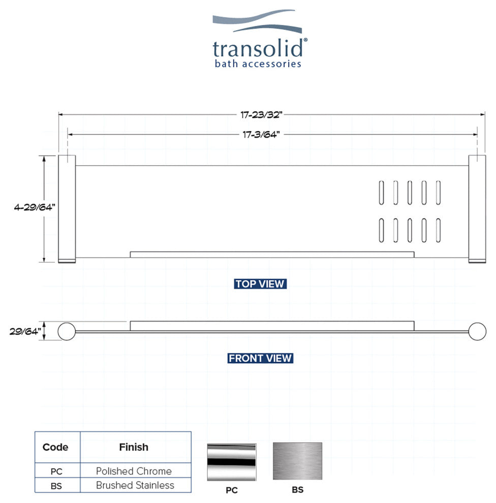Transolid SS17-PC 17-in Shower Shelf, Polished Chrome