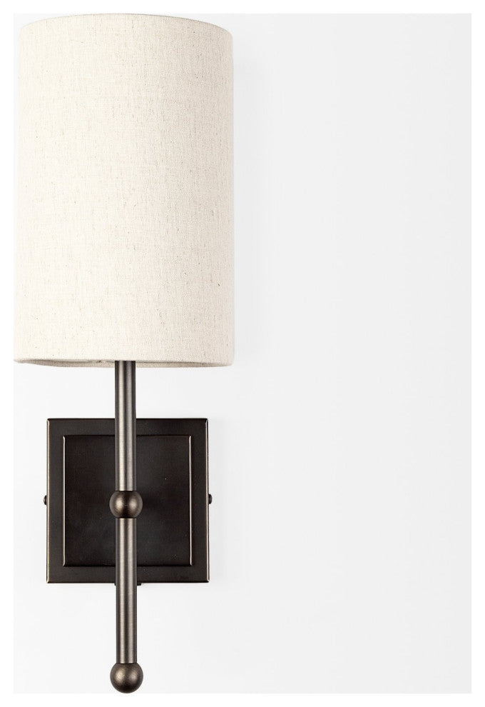Bourgeois II 9x16 White Fabric Shade Brown Metal Base Wall Sconce