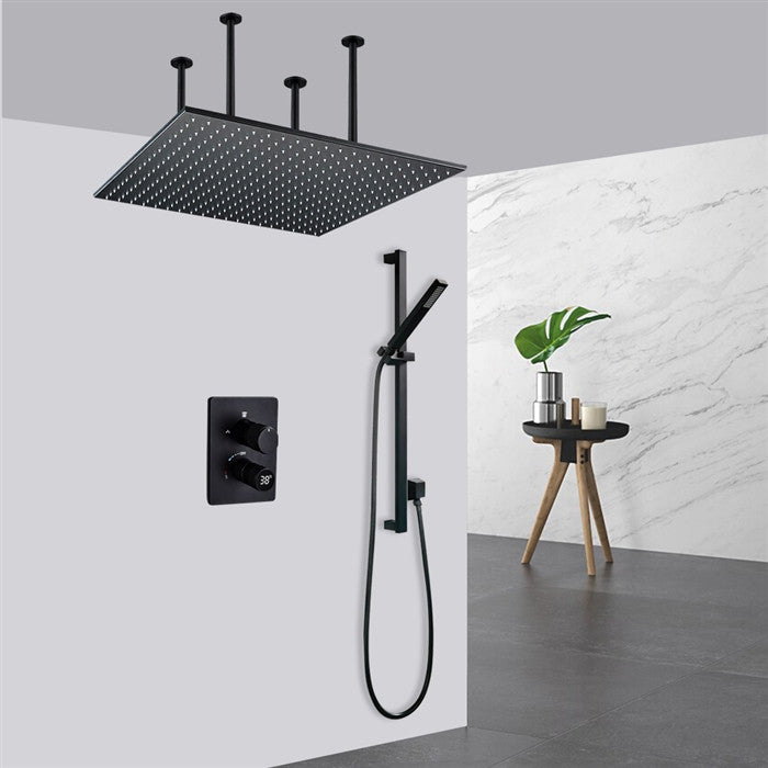 Mestre 20" LED Matte Black Digital Mist Rainfall Shower System, Handheld Shower
