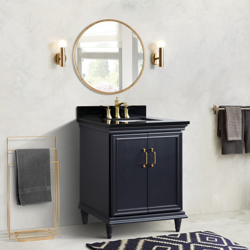 31" Single Vanity, Dark Gray Finish With Black Galaxy And Rectangle Sink